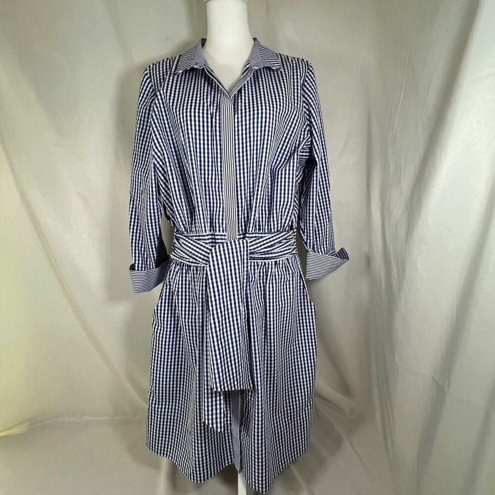 Gretchen Scott Breezy Blouson Gingham Dress Women’s Size XL Blue White Tie Front